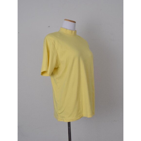 Vintage 90s Yellow Mockneck Cotton Tee by Jennifer Moore | size L - Picture 3 of 10
